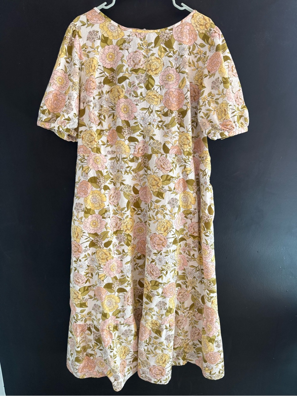 Who What Wear Floral Short Sleeve Midi Dress in Pink and Cream Plus 1X